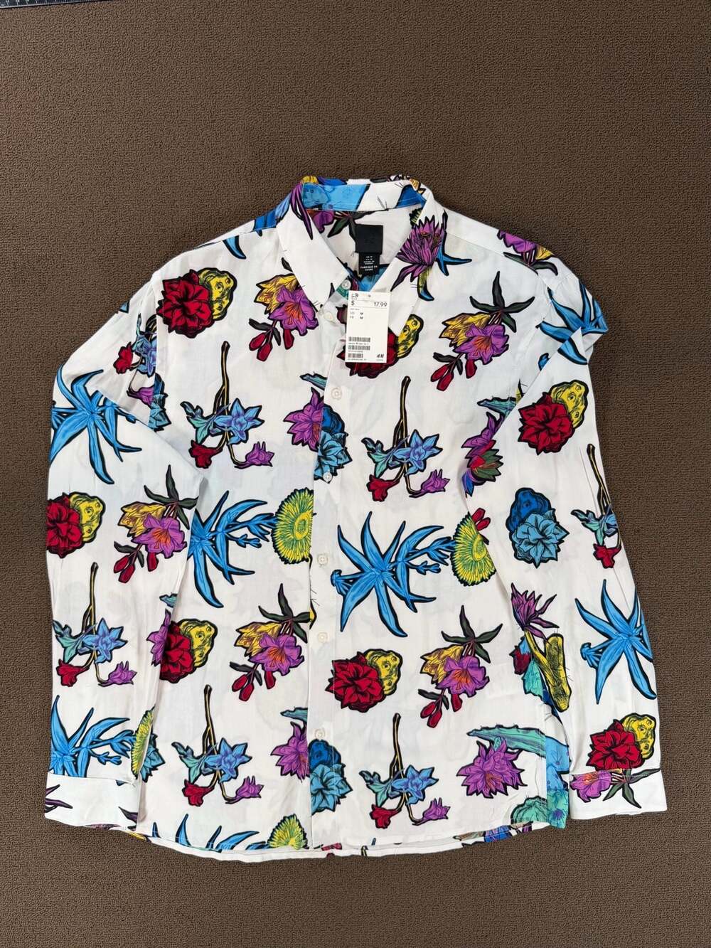 H&M Men's Cactus Floral Print Long Sleeve Button-Down Shirt